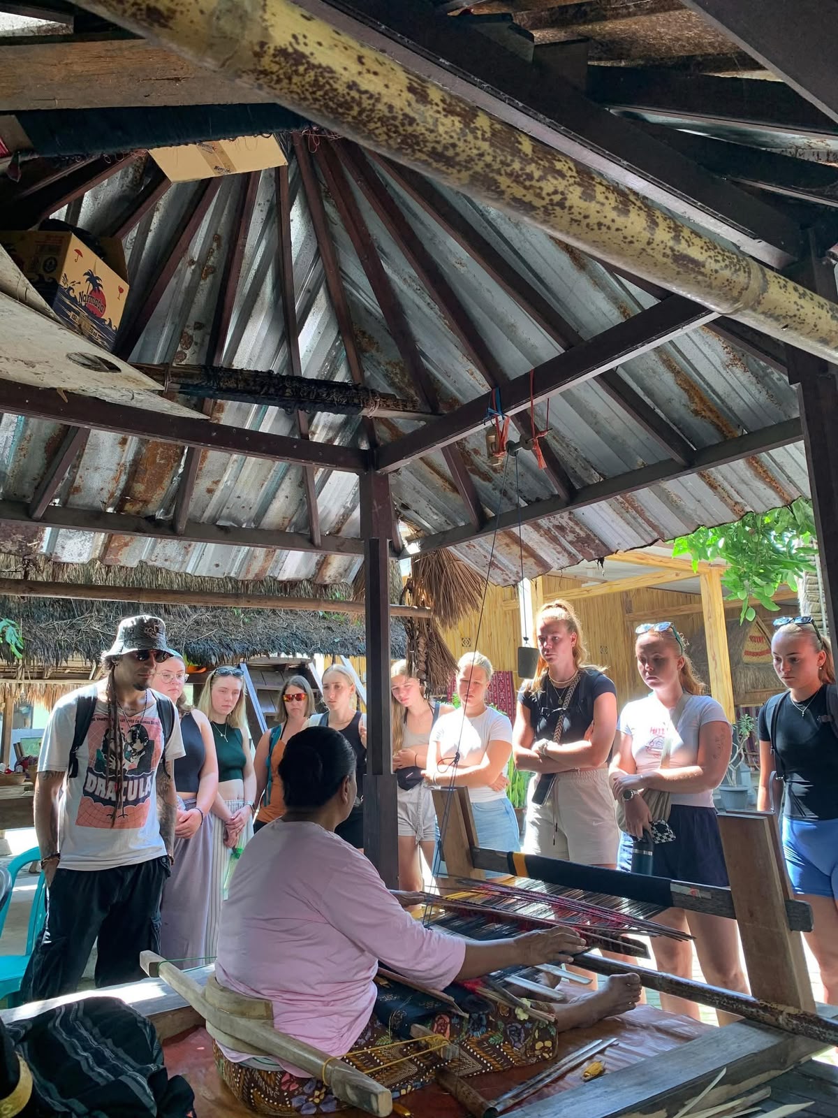 Foreign tourist visit to one of the art shops in Sukarara village